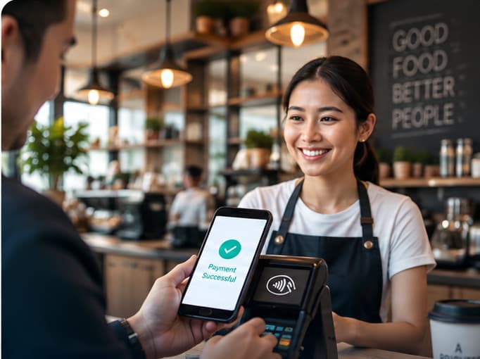 Payment at a business counter